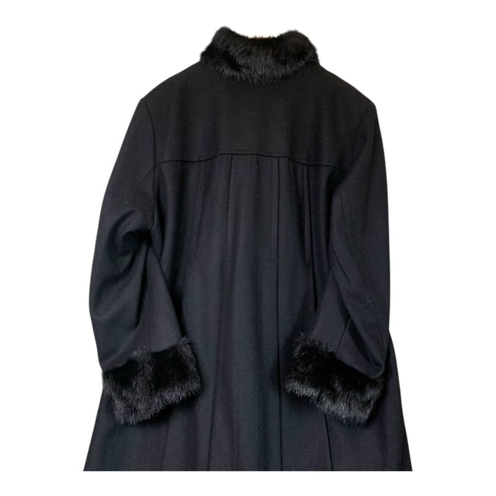 VTG Jonathan Michael Women's Black Wool Blend Long Coat Faux Fur Trim‎ Size 18W - Picture 9 of 15